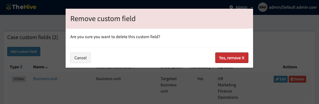 Delete custom field